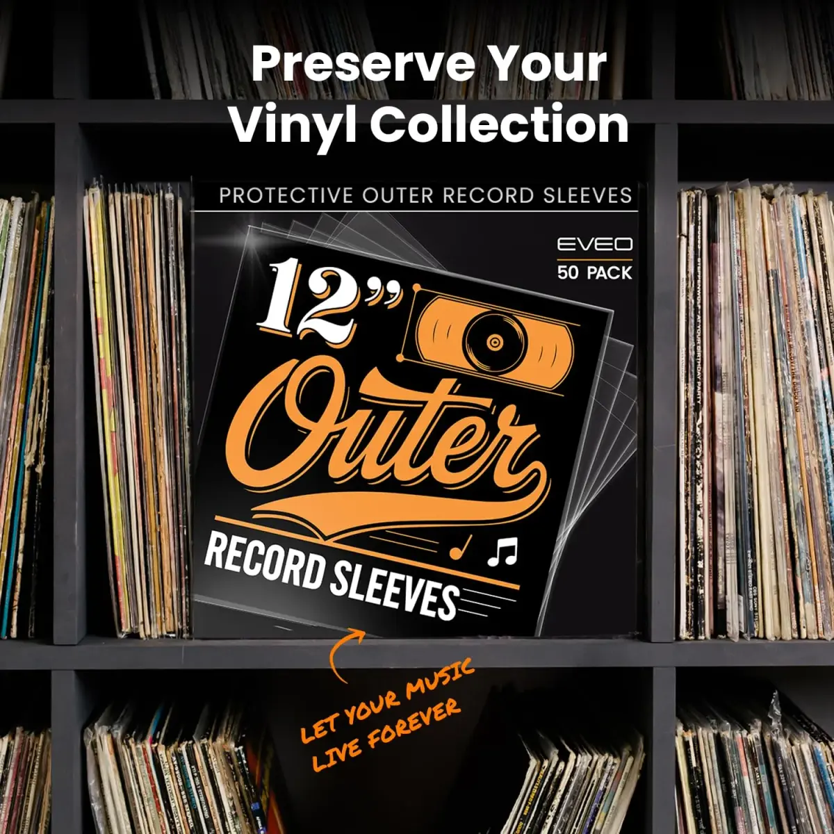 EVEO Outer Vinyl Record Sleeves 12.75"x12.75" (50-Pack) | 3 Mil Archival Quality Protection for LPs - view 7