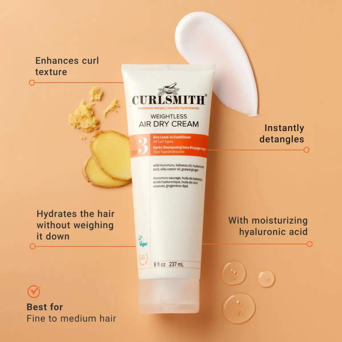 CURLSMITH Weightless Air Dry Cream Leave-In Conditioner 59ml (2 Fl Oz) | Defines Curls Without Weighing Down - view 2