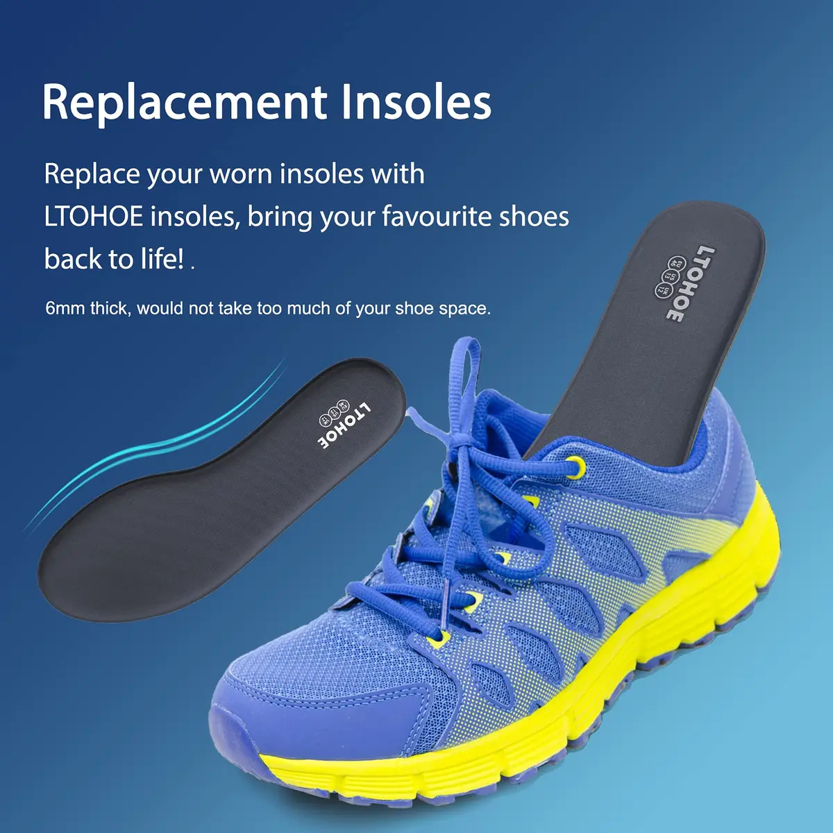 LTOHOE Memory Foam Insoles for Men | Replacement Comfort 6mm Grey US 10 - view 5