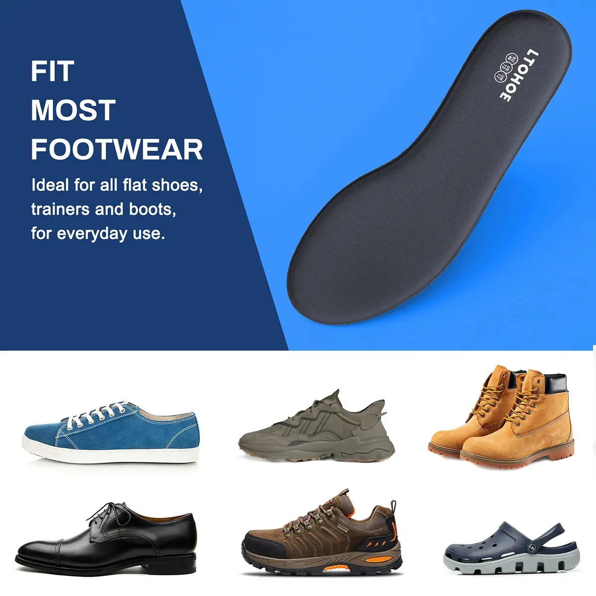 LTOHOE Memory Foam Insoles for Men | Replacement Comfort 6mm Grey US 10 - view 6
