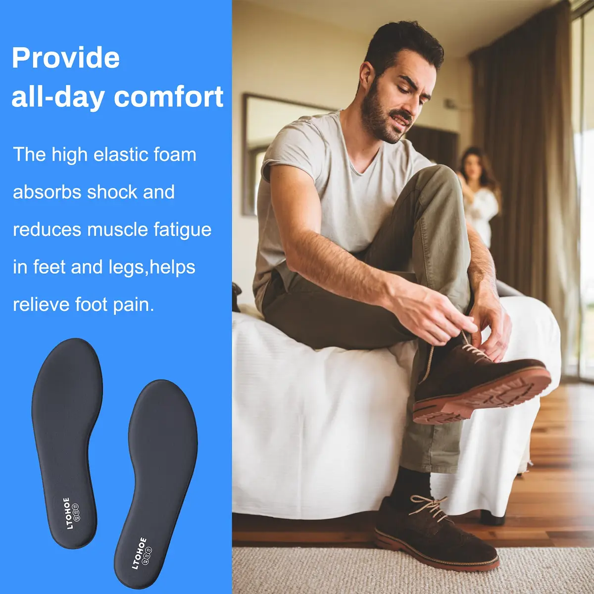 LTOHOE Memory Foam Insoles for Men | Replacement Comfort 6mm Grey US 10 - view 3