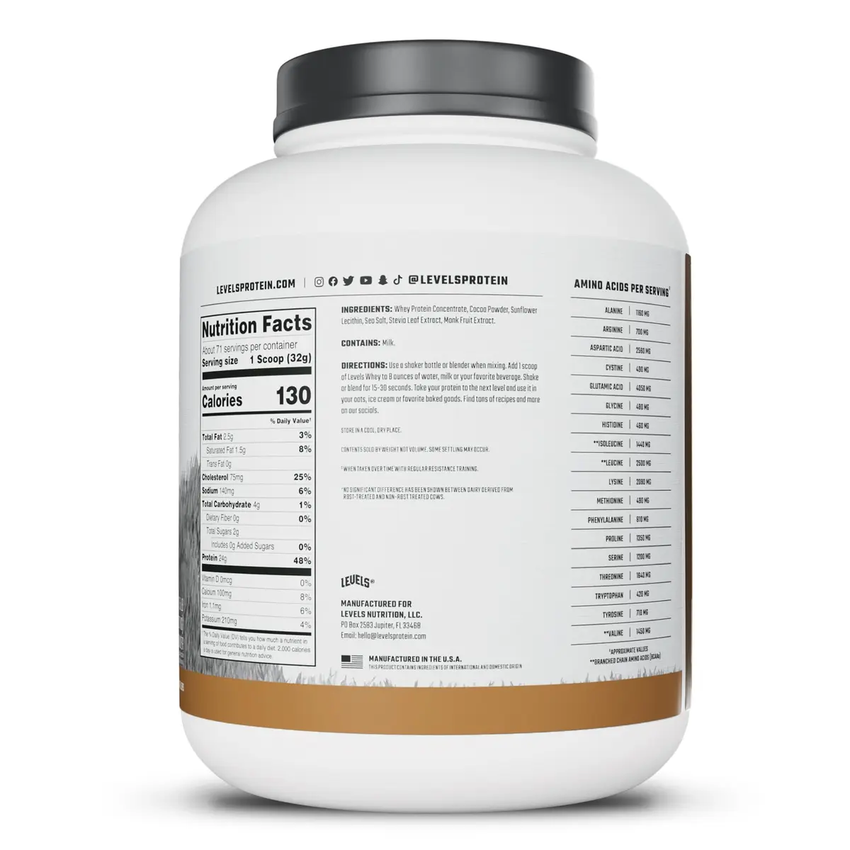 Levels Whey Protein Powder Double Chocolate 2.27 kg (5 lb) | 24g Protein per Scoop - view 8
