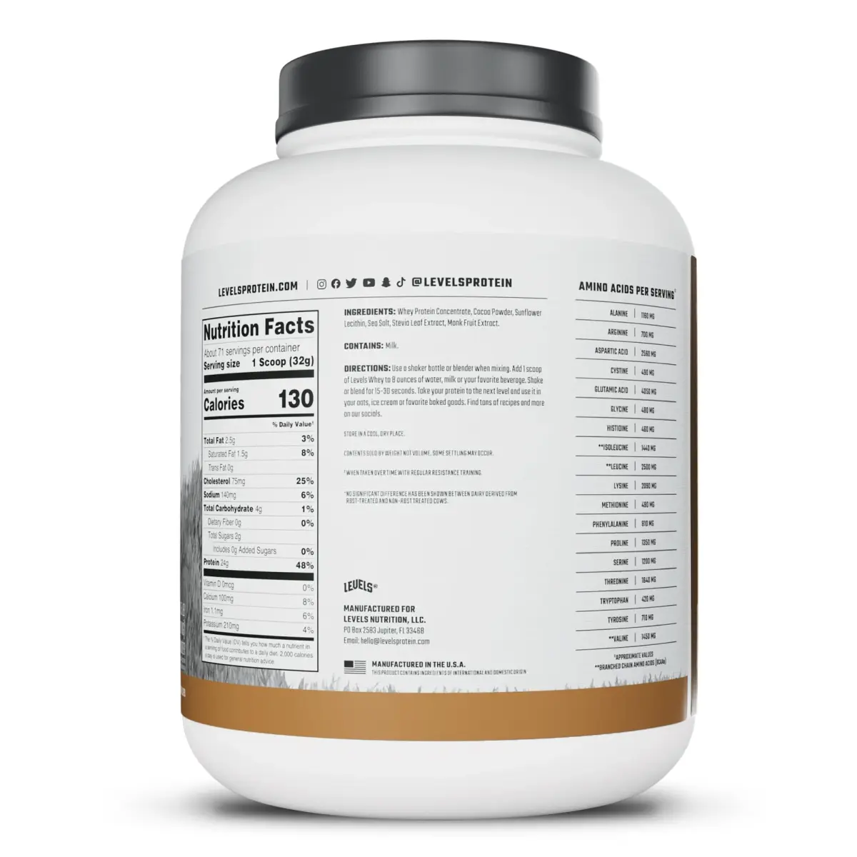 Levels Nutrition Double Chocolate Grass Fed Whey Protein Powder | 24G Protein, 5LB - view 8