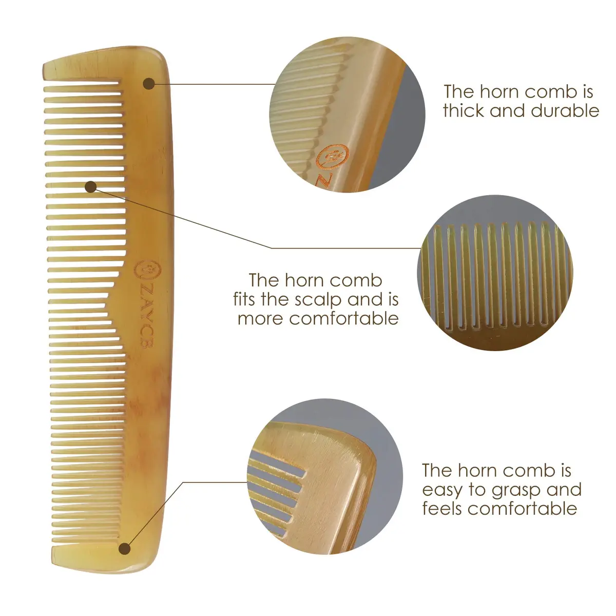 ANFEI Buffalo Horn Fine Tooth Comb - Anti-Static Hair Comb for All Hair Types (Men, Women, Kids) | Detangler & Styling Tool - view 3