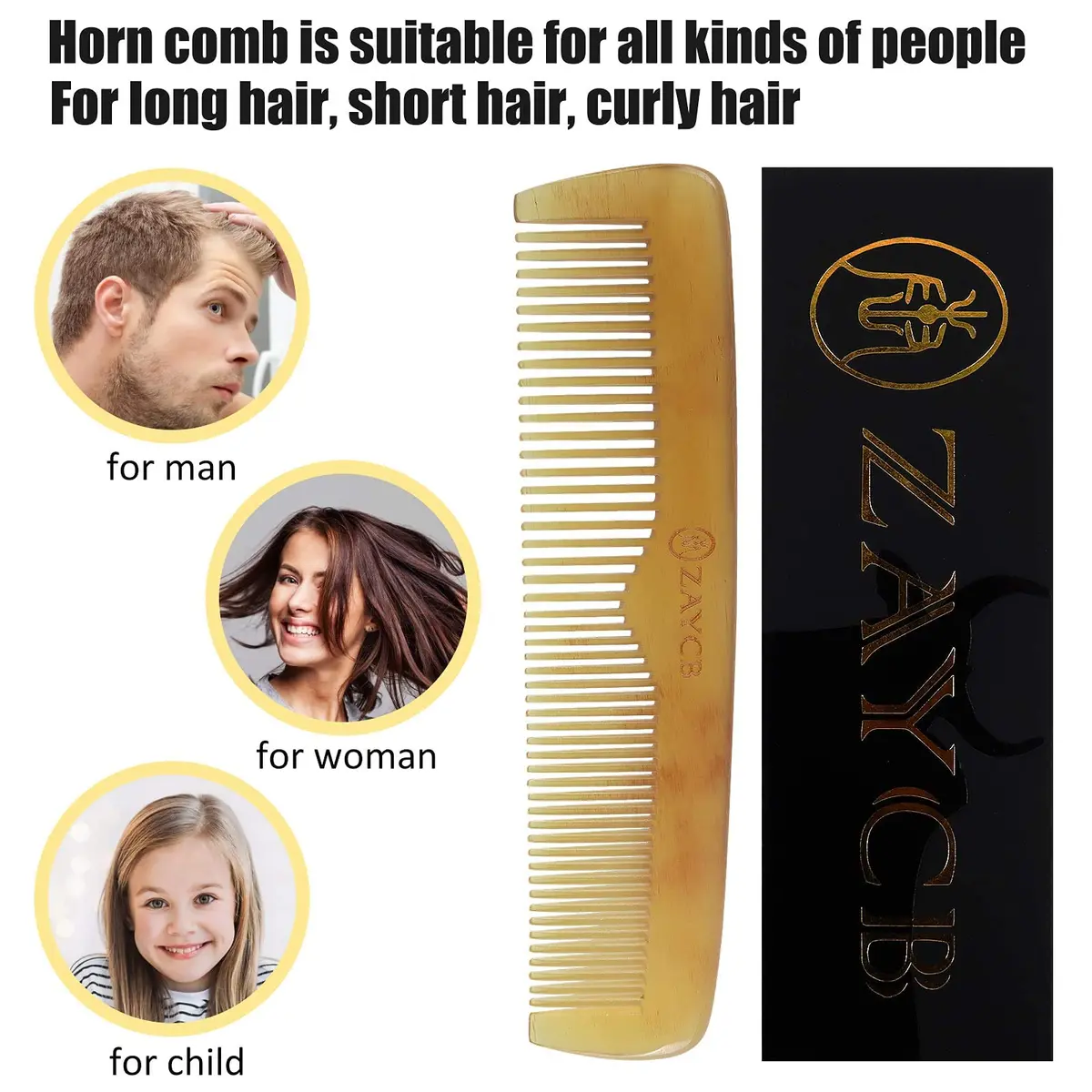 ANFEI Buffalo Horn Fine Tooth Comb - Anti-Static Hair Comb for All Hair Types (Men, Women, Kids) | Detangler & Styling Tool - view 4