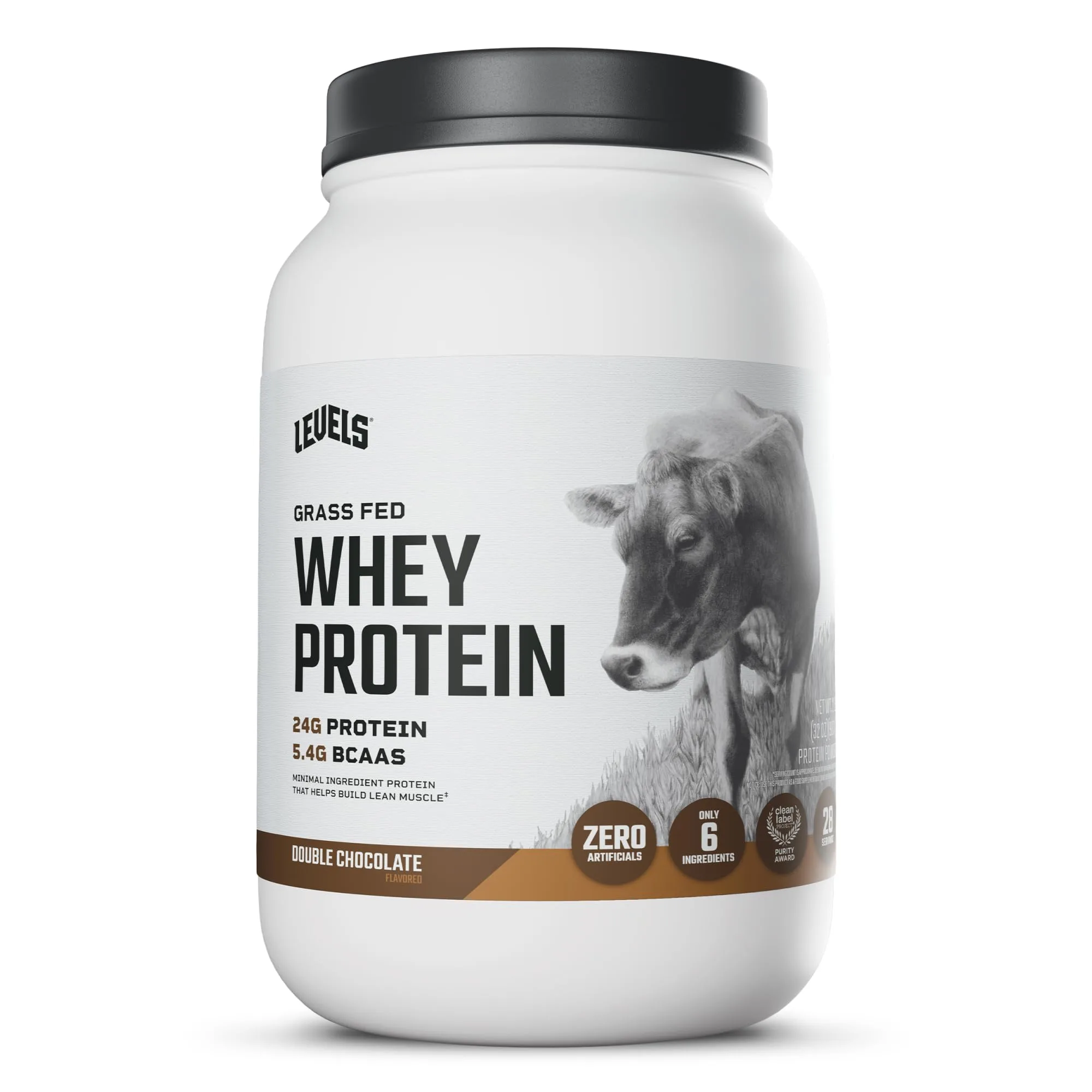 Levels Grass Fed Whey Protein Powder Double Chocolate 2LB (907g) | High Protein Supplement Powder - main product image