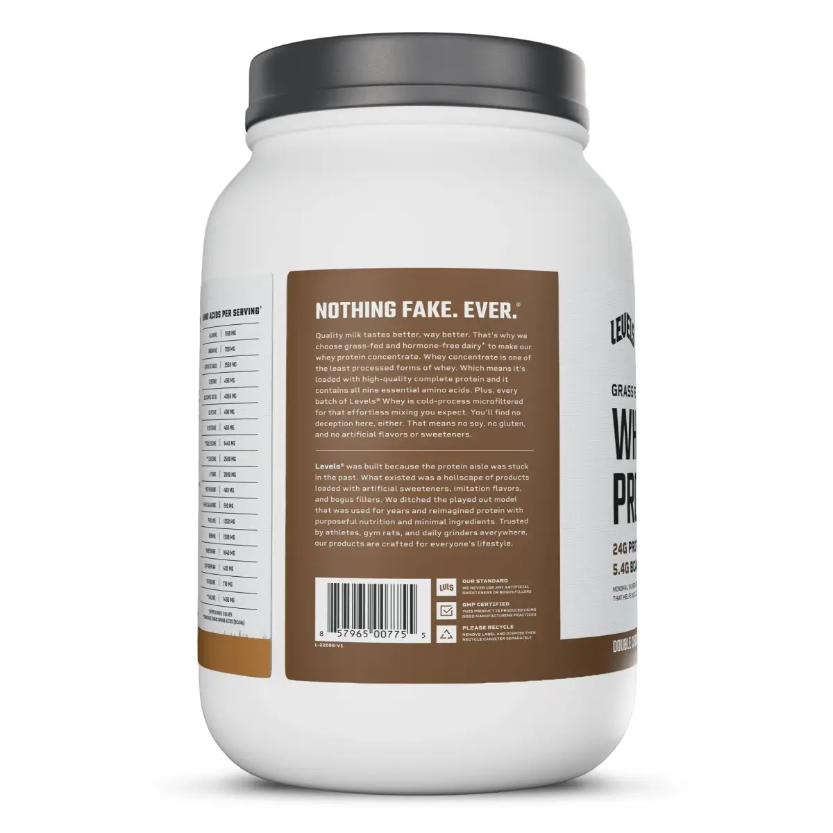 Levels Nutrition Whey Protein Powder Double Chocolate 907g (2LB) | 24G Protein Per Serving, Gluten-Free, No Artificials - view 9