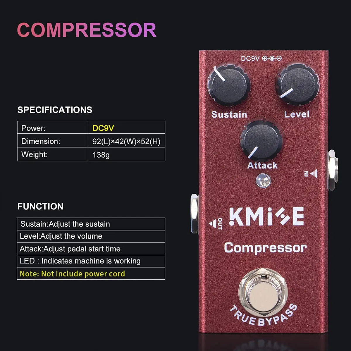 lotmusic Kmise Compressor Electric Guitar Effect Pedal,True Bypass,Tip‑Negative | Noise Reduction & Signal Clarity - view 4