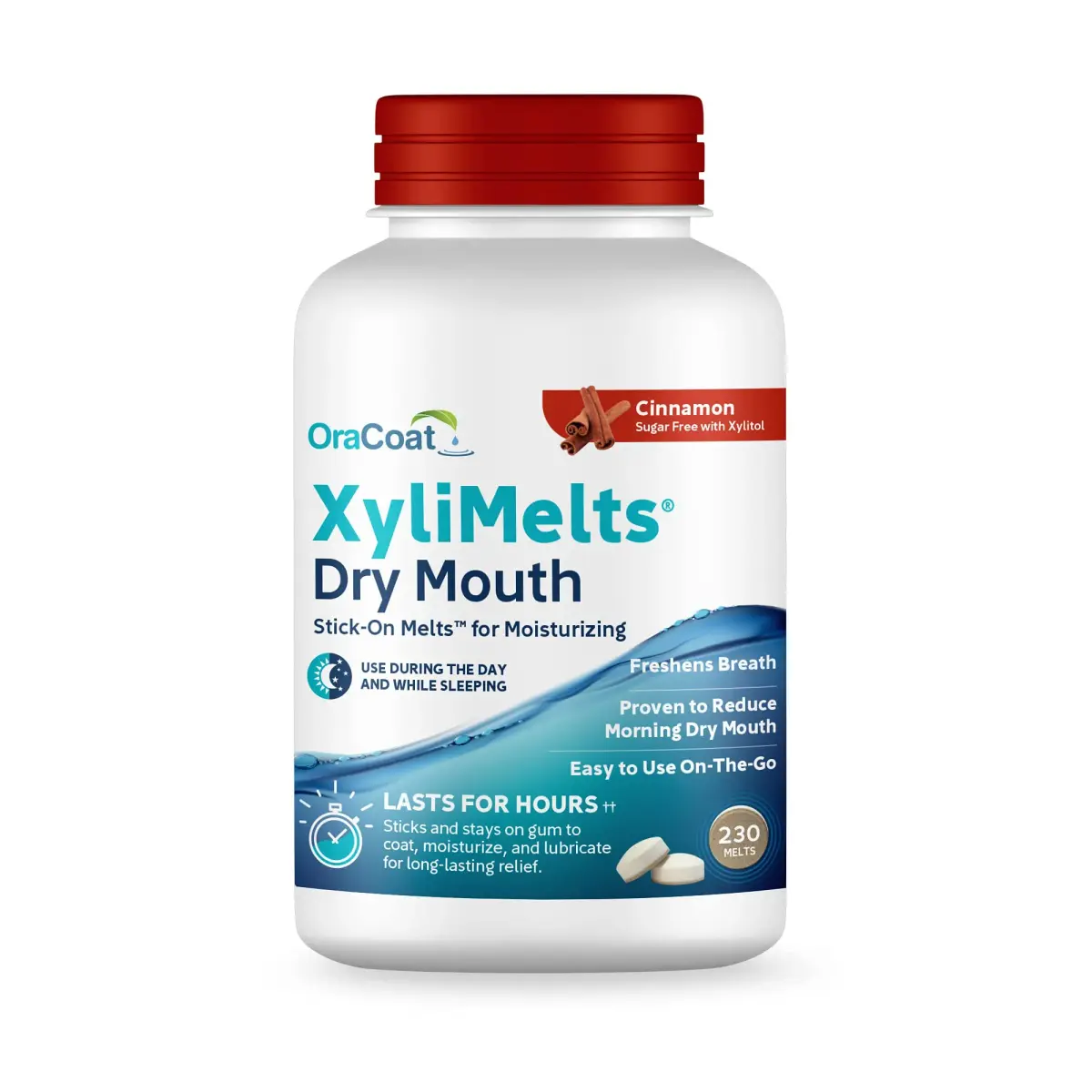 Oracoat XyliMelts Dry Mouth Adhering Discs Cinnamon 230 Count | 8-Hour Nighttime Relief - main product image