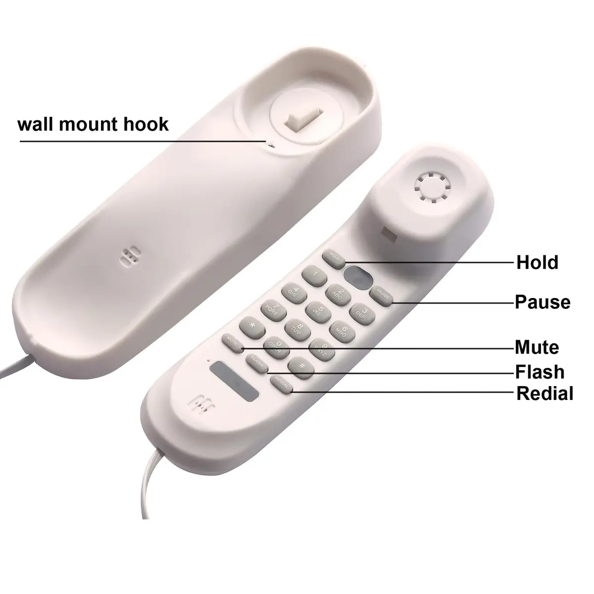 TelPal Corded White Wall Phone | Simple Analog Landline for Seniors & Home - view 4