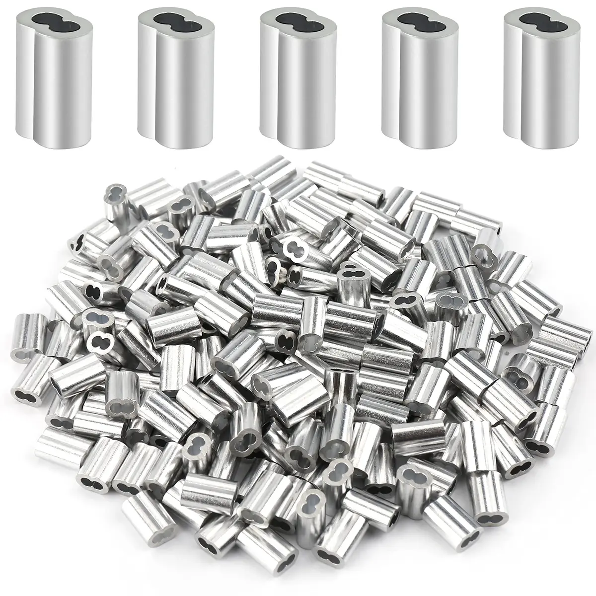 Marvelity Aluminum Crimp Loop Sleeves 1/16" Wire Rope | Heavy Duty Aluminum Ferrules for Rope & Cable - main product image