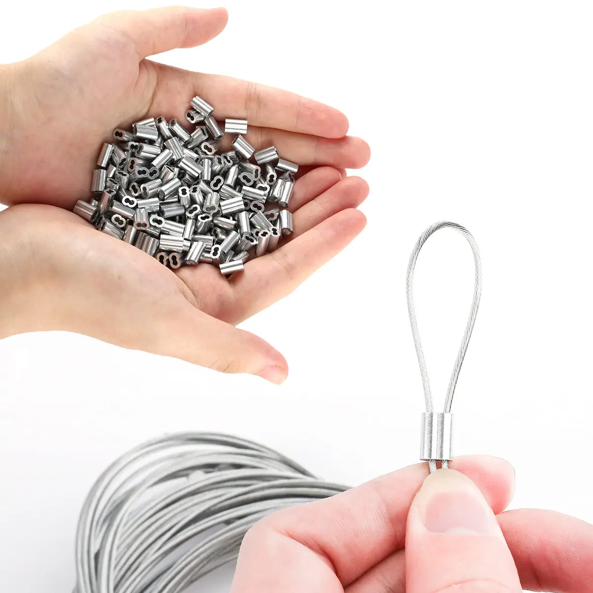 Marvelity Aluminum Crimp Loop Sleeves 1/16" Wire Rope | Heavy Duty Aluminum Ferrules for Rope & Cable - view 5