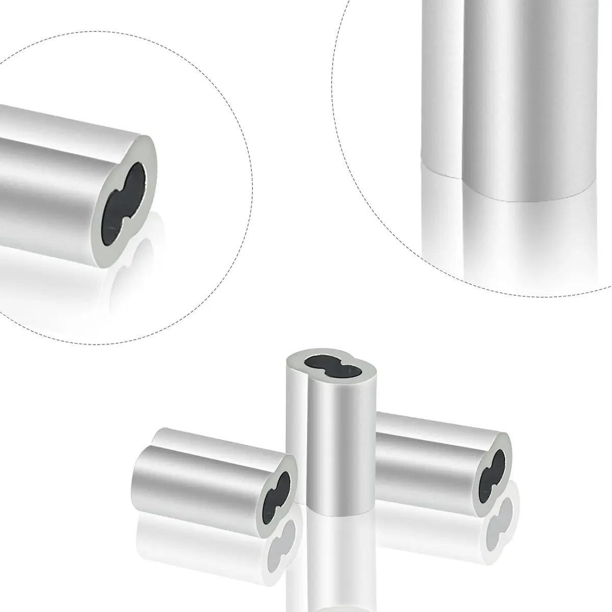 Marvelity Aluminum Crimp Loop Sleeves 1/16" Wire Rope | Heavy Duty Aluminum Ferrules for Rope & Cable - view 2