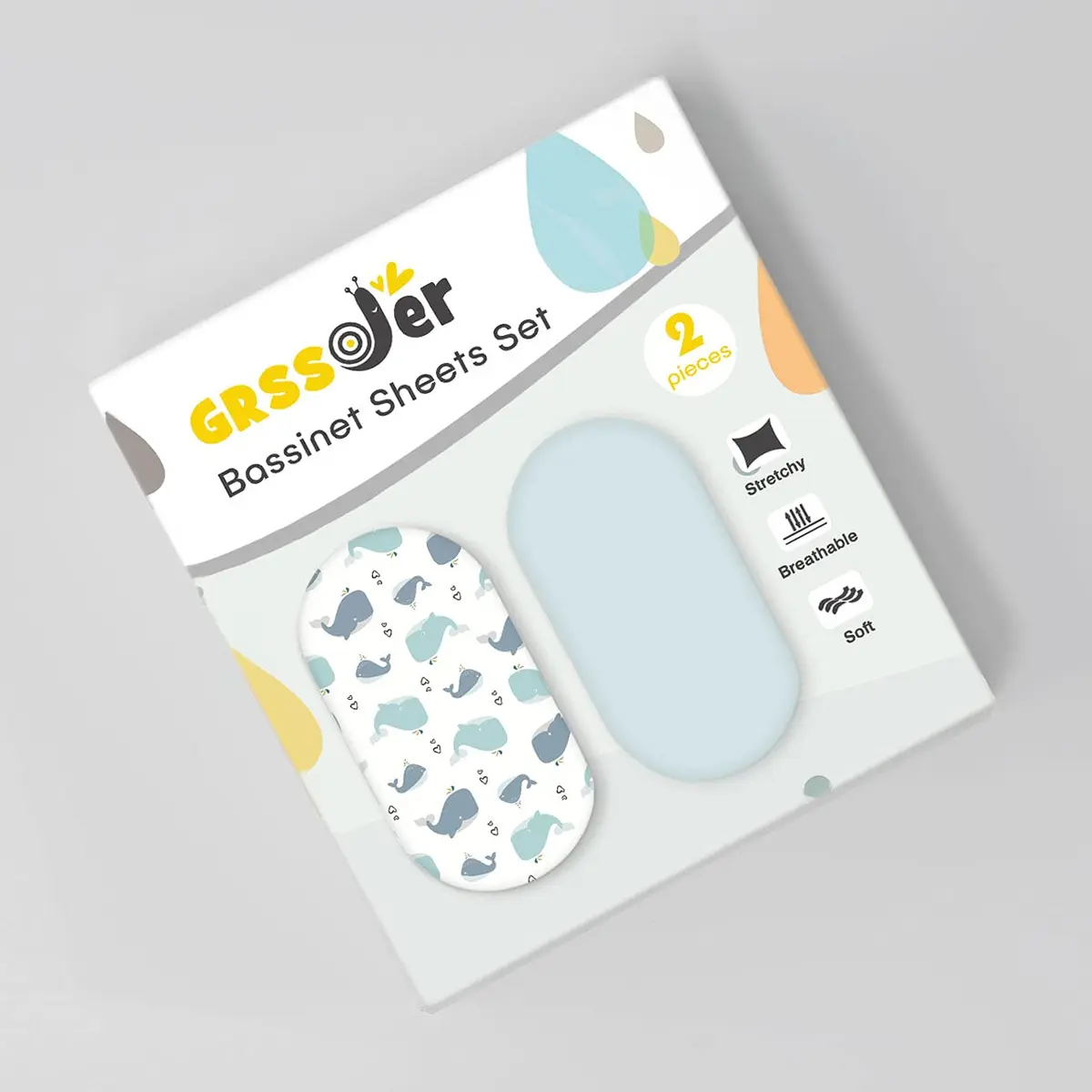 GRSSDER Fitted Bassinet Sheet Set 2 Pack | Ultra Soft Jersey Knit, Universal Fit for Baby Cradle & Moses Basket (32x16x5 inches) - view 2
