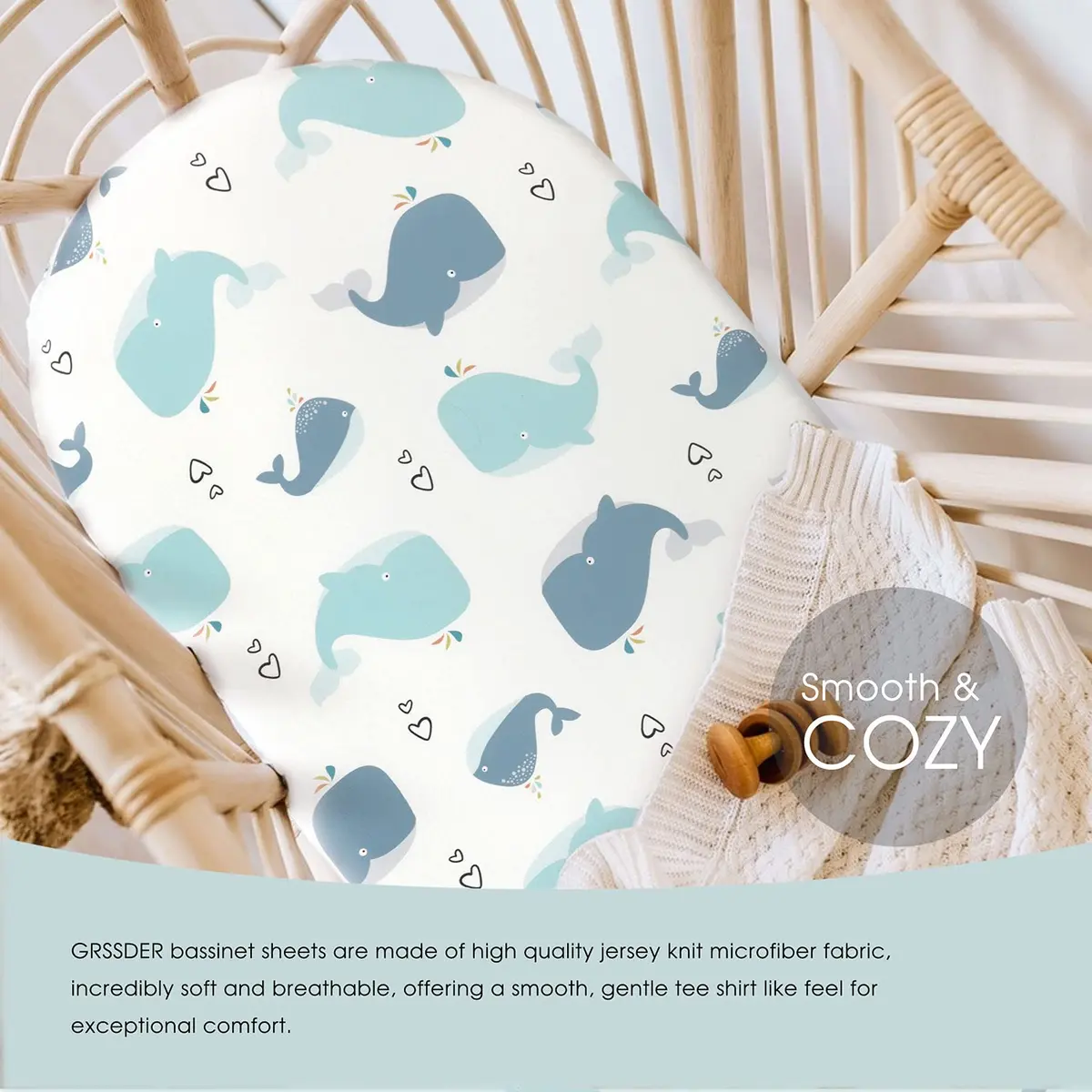 GRSSDER Fitted Bassinet Sheet Set 2 Pack | Ultra Soft Jersey Knit, Universal Fit for Baby Cradle & Moses Basket (32x16x5 inches) - view 3