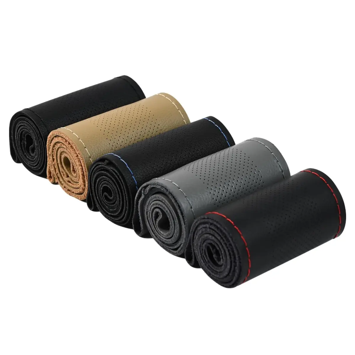 AUTOXBERT Genuine Leather Steering Wheel Cover 38cm (15 Inch) | Hand-Sewn Wrap for Enhanced Grip - view 6