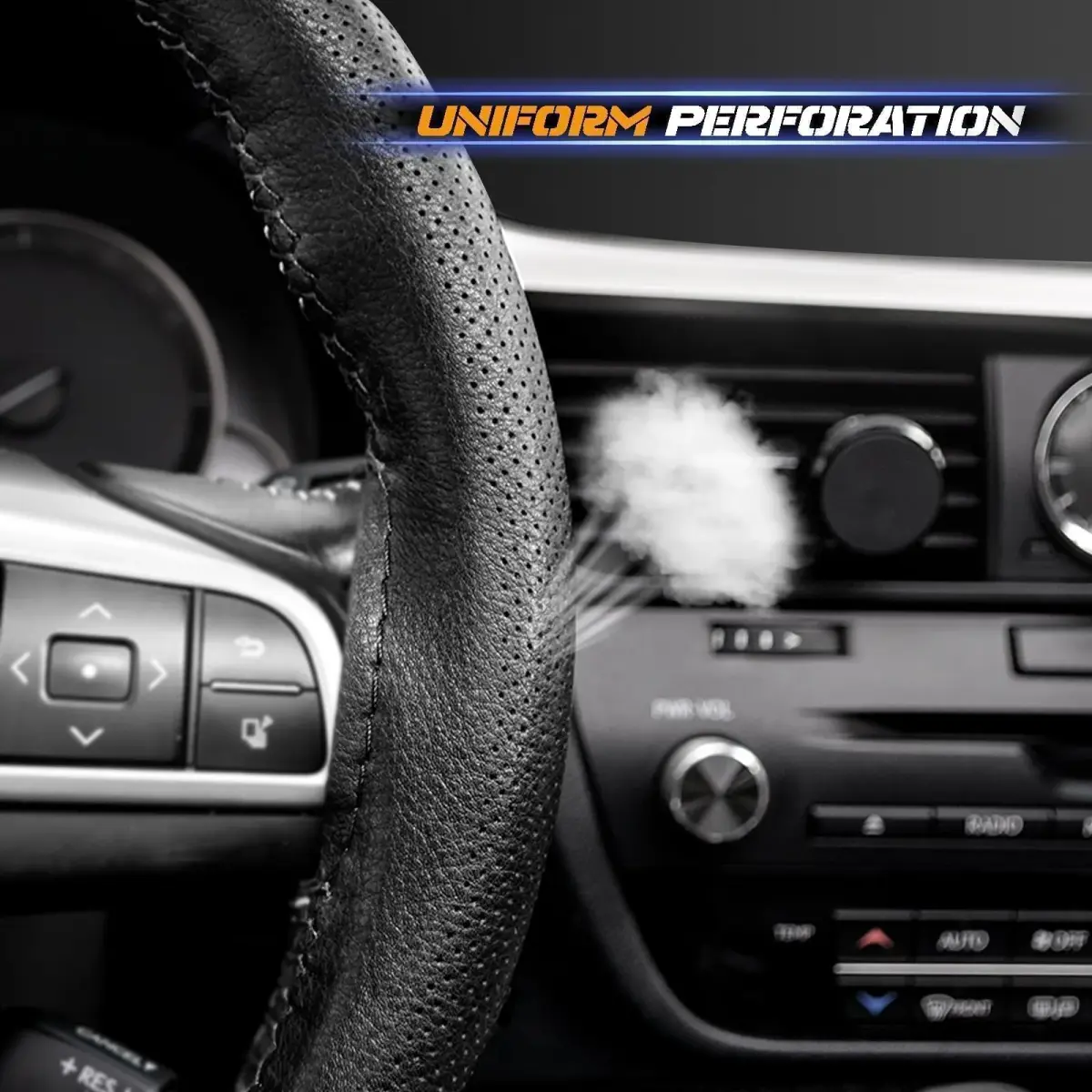 AUTOXBERT Genuine Leather Steering Wheel Cover 38cm (15 Inch) | Hand-Sewn Wrap for Enhanced Grip - view 2