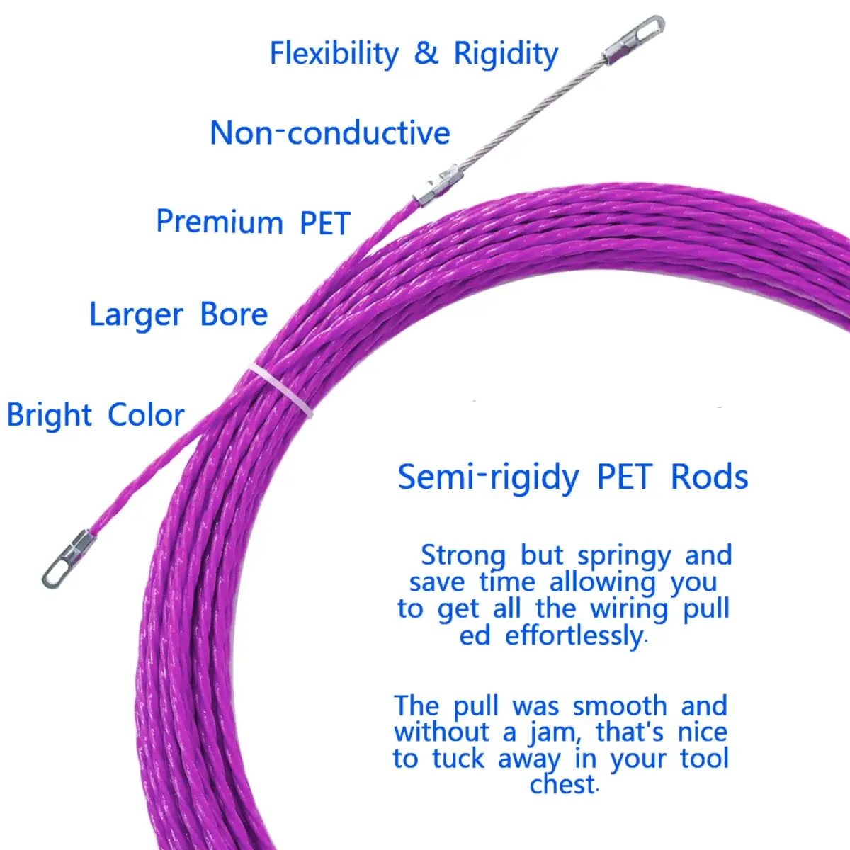 VGongTech 30m (100ft) PET Fish Tape Cable Puller Kit | Non-Conductive Wire Guide for Electrical Conduit - view 3