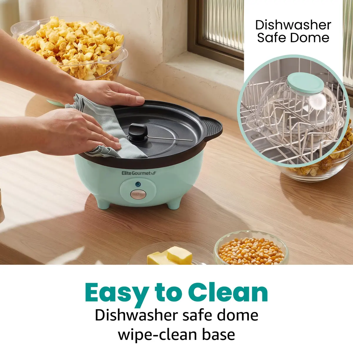 Elite Gourmet EPM330M Automatic Stirring 12 Cup Popcorn Maker, Mint | Fast Pop & Easy Cleanup - view 6