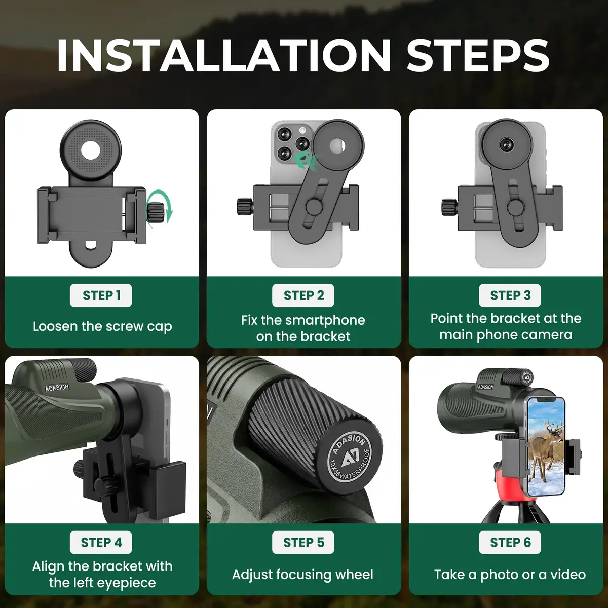 Adasion 12x56 Monocular for Adults | High Powered, Phone Adapter & Tripod for Bird Watching & Outdoor Use - view 7