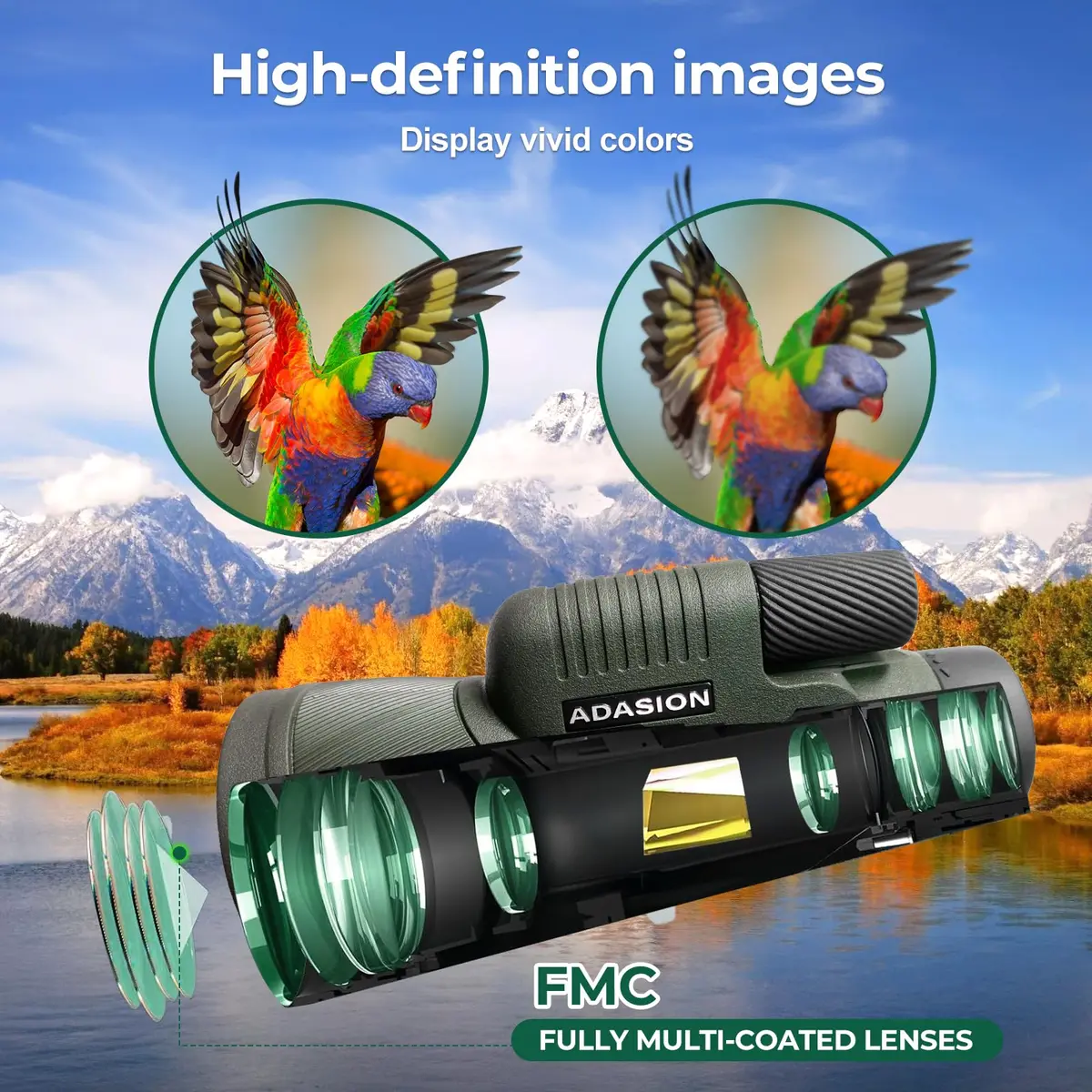 Adasion 12x56 Monocular for Adults | High Powered, Phone Adapter & Tripod for Bird Watching & Outdoor Use - view 3