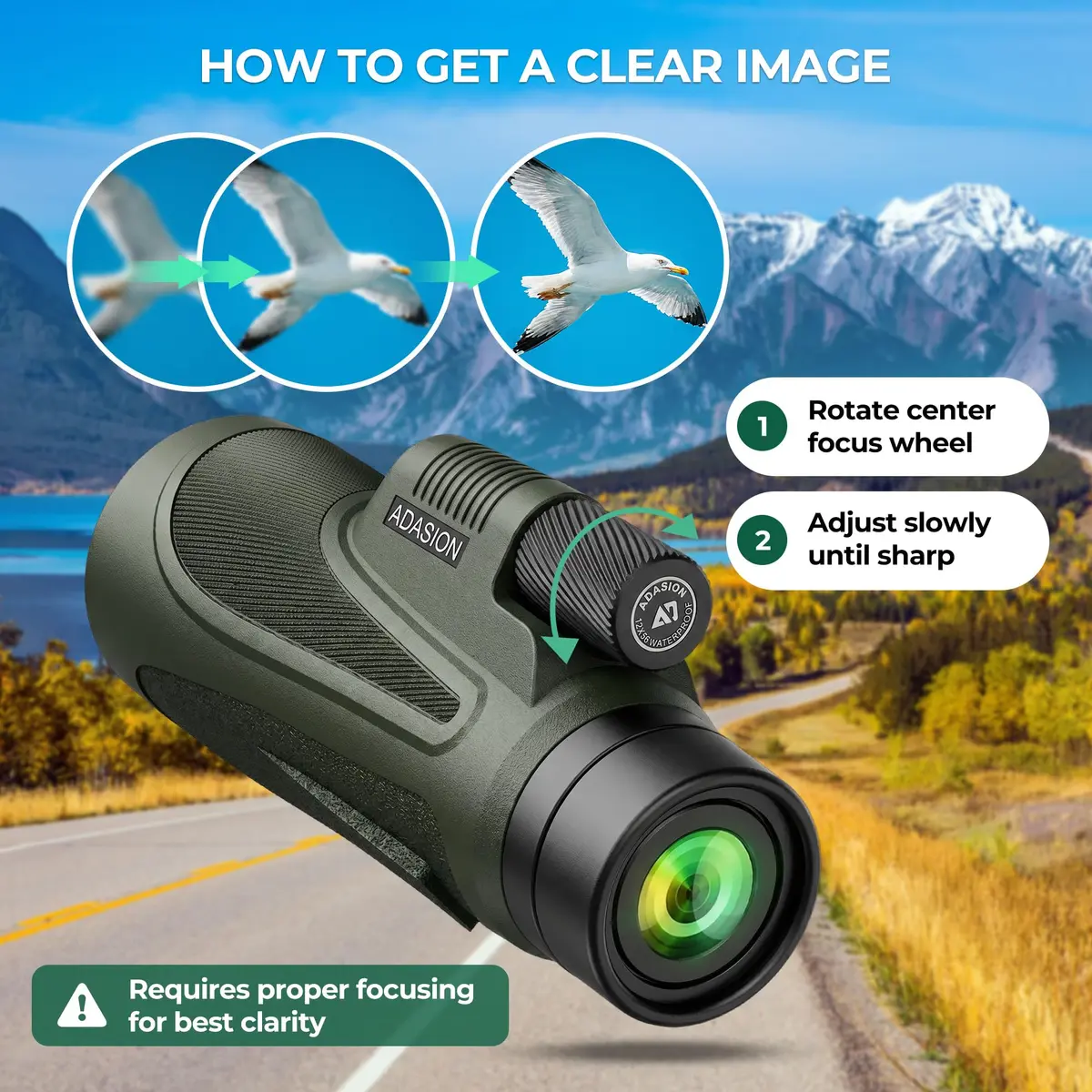 Adasion 12x56 Monocular for Adults | High Powered, Phone Adapter & Tripod for Bird Watching & Outdoor Use - view 4