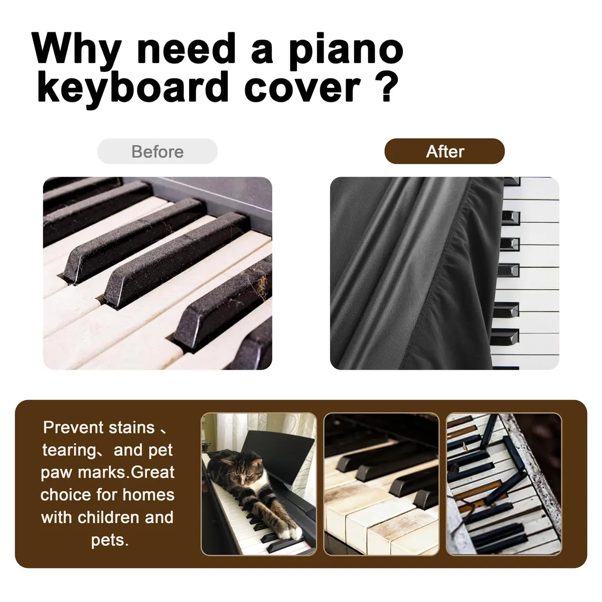 Explore Land Stretchy Leather Piano Keyboard Dust Cover (Black, 61 Keys) | Snug Fit & Premium Material - view 3