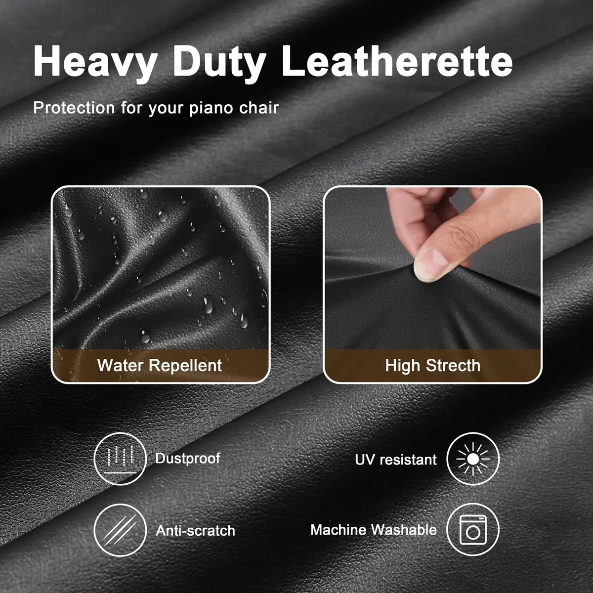 Explore Land Stretchy Leather Piano Keyboard Dust Cover (Black, 61 Keys) | Snug Fit & Premium Material - view 4