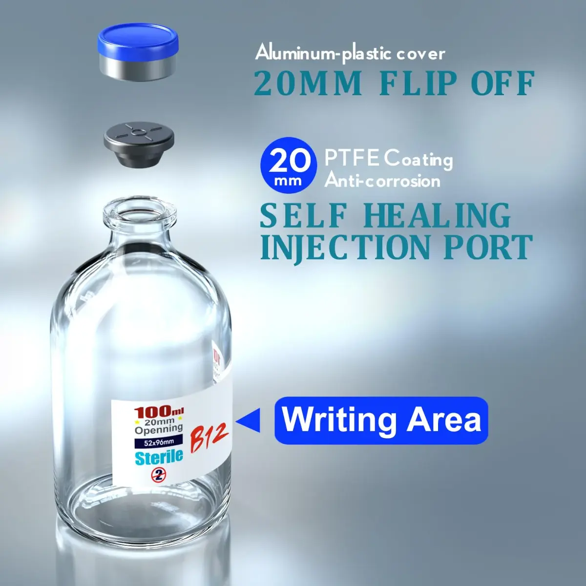 Ks-Tek Sterile Empty Vials with Self-Healing Injection Port 100ml (4-Pack) - view 3