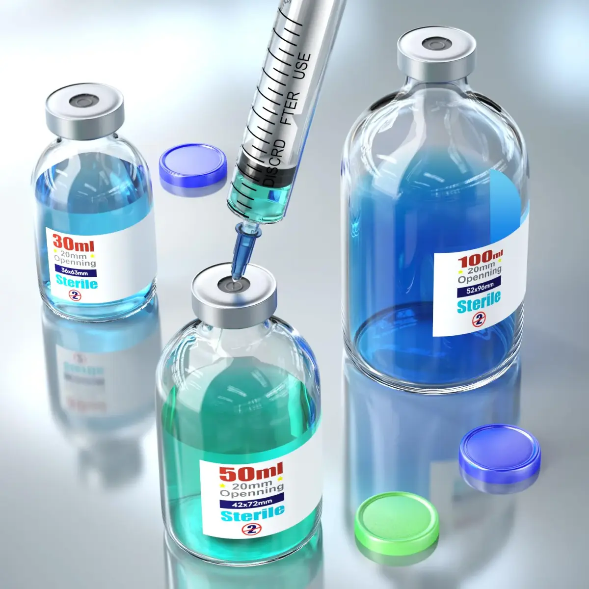 Ks-Tek Sterile Glass Vials 50ml (6-Pack) | Self-Healing Injection Port & Flip-Off Cap - view 5