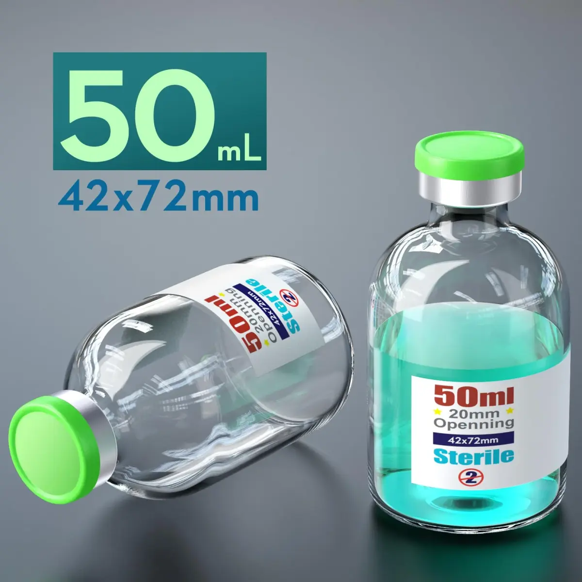 Ks-Tek Sterile Glass Vials 50ml (6-Pack) | Self-Healing Injection Port & Flip-Off Cap - view 2