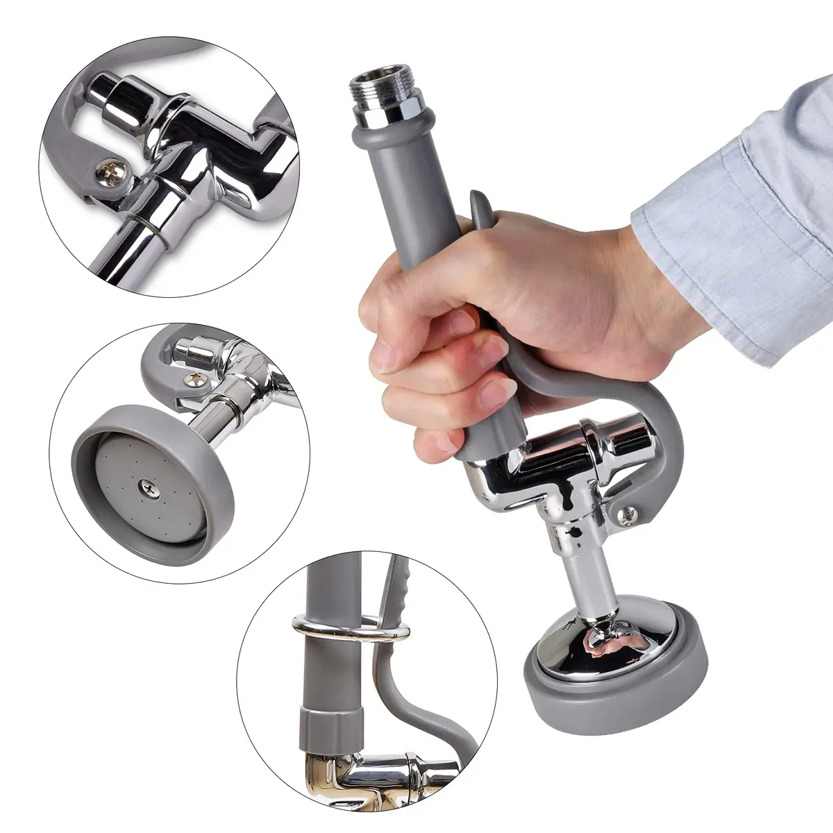JZBRAIN Commercial Sink Sprayer Pre Rinse Sprayer 1.42 GPM | High Pressure Chrome Sprayer for Commercial Kitchens - view 5