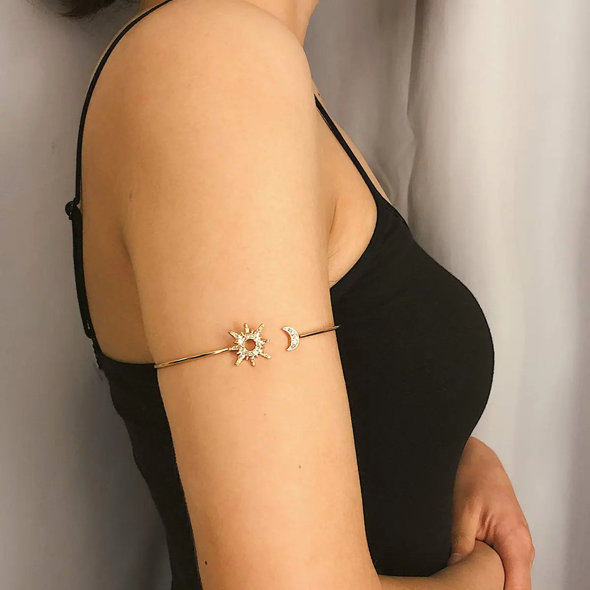 Caiyao Crystal Sun Moon Arm Bangles Adjustable Gold Cuff for Women | Wedding Costume Jewelry - view 5
