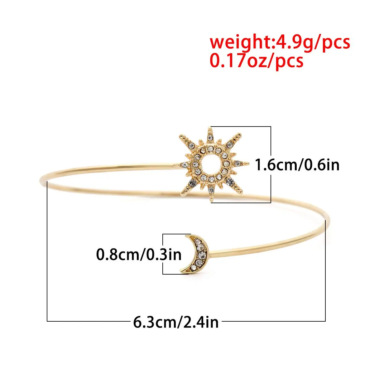 Caiyao Crystal Sun Moon Arm Bangles Adjustable Gold Cuff for Women | Wedding Costume Jewelry - view 2