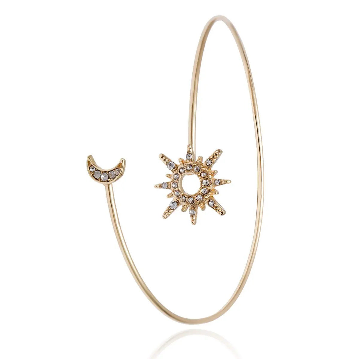 Caiyao Crystal Sun Moon Arm Bangles Adjustable Gold Cuff for Women | Wedding Costume Jewelry - view 3