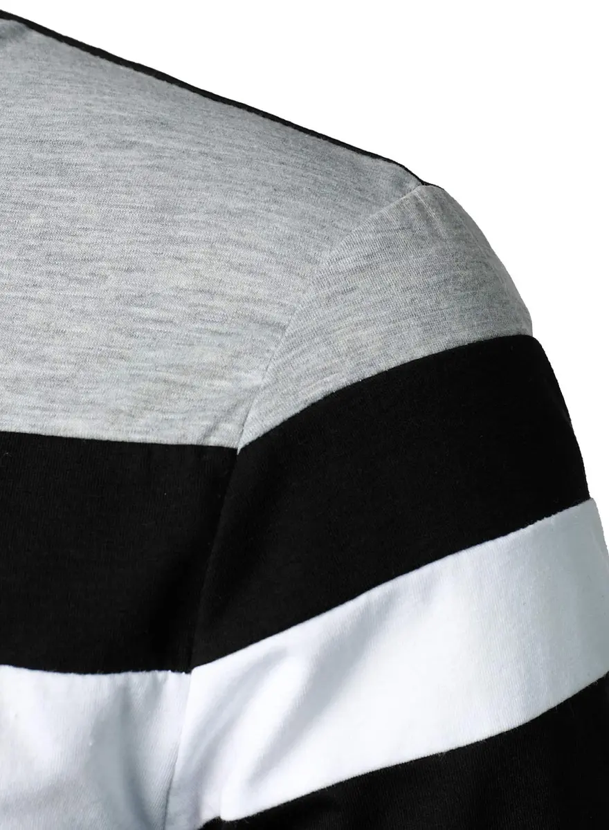 HOOD CREW Men’s Long Sleeve Polo Shirt Casual Slim Fit Contrast Color Patchwork Cotton Top Black XXL | Comfortable, breathable, stylish - view 2