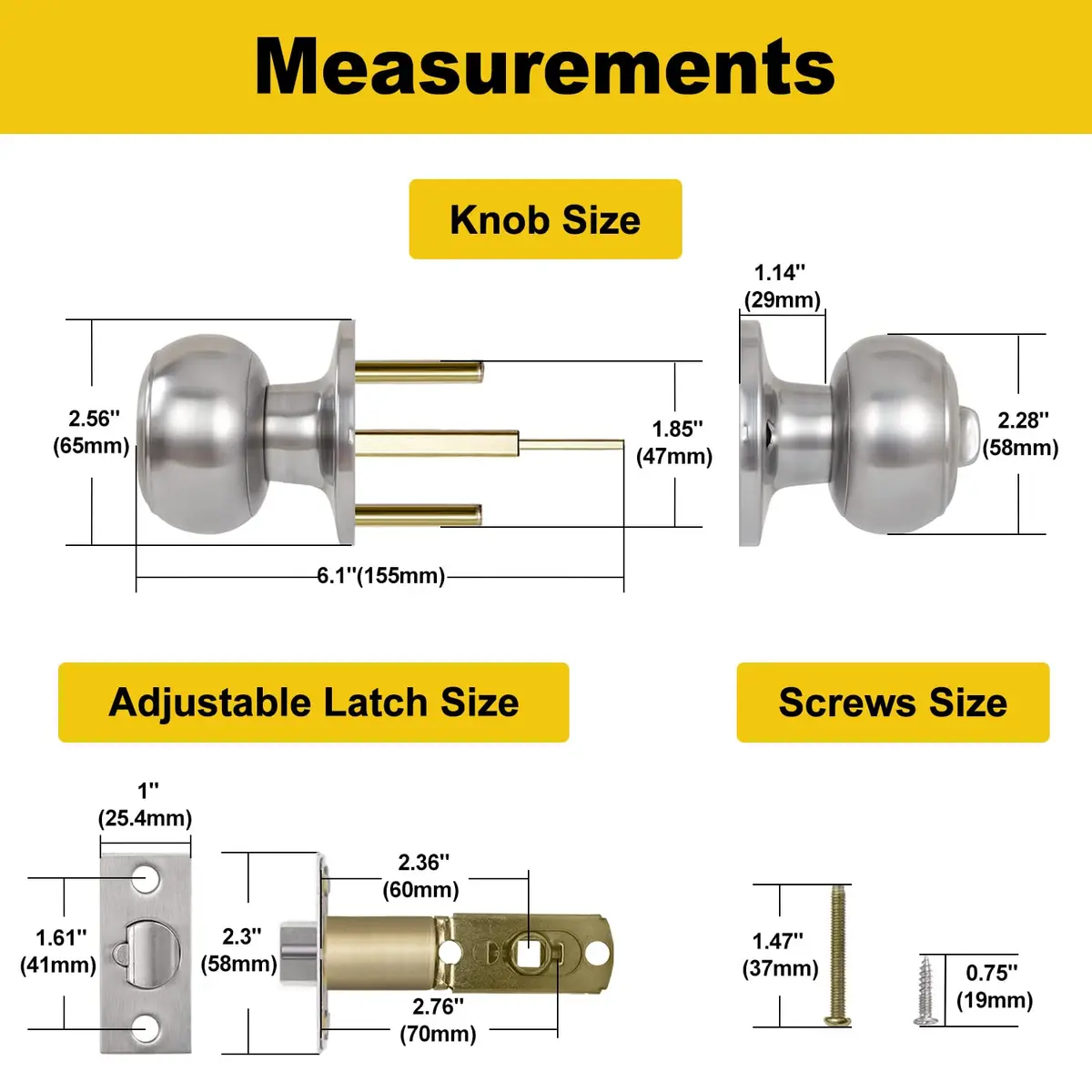 CML Hardware Keyed Entry Door Knob Set in Solid Stainless Steel | Exterior & Interior, Round Handle, 1 Pack - view 4
