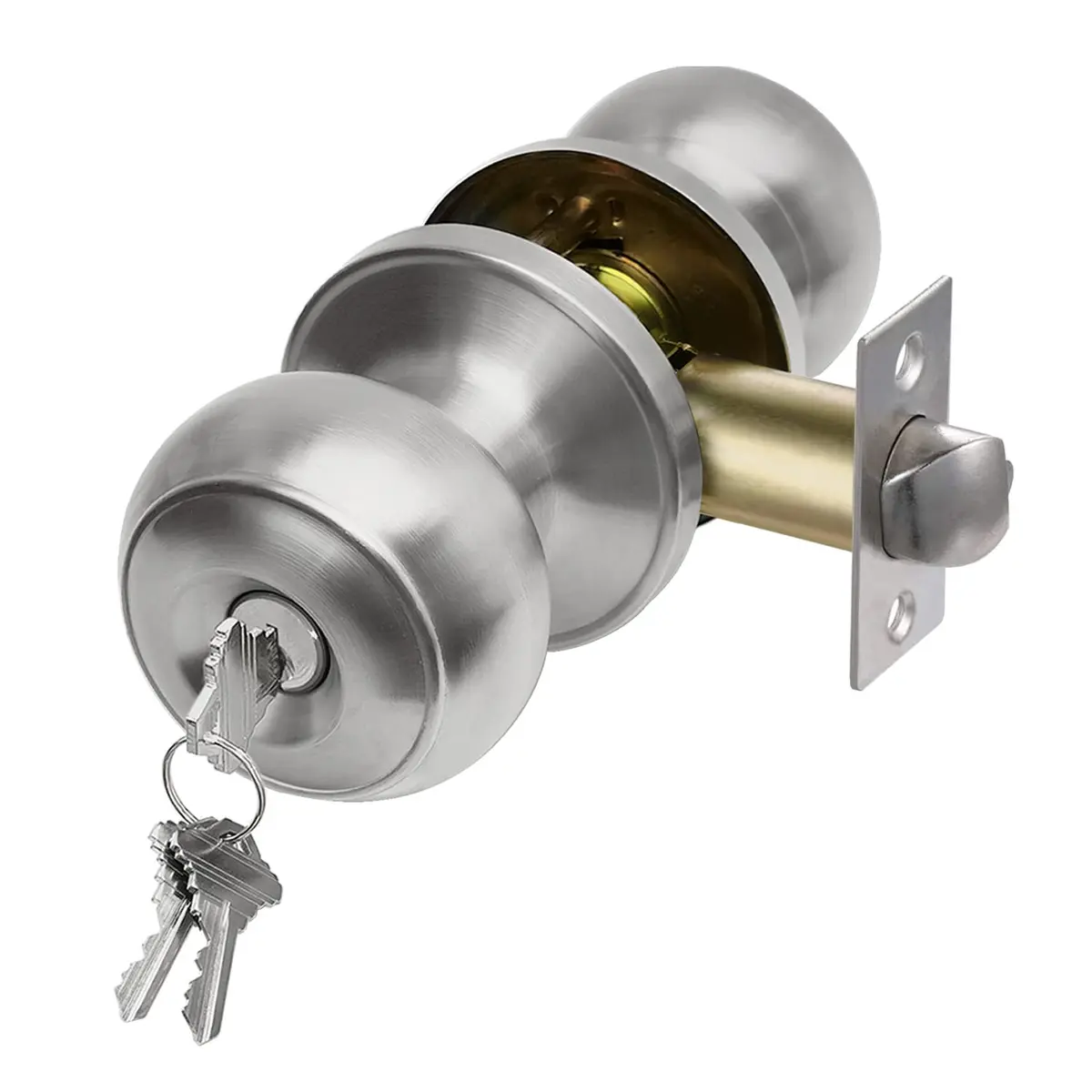 CML Hardware Keyed Entry Door Knob Set in Solid Stainless Steel | Exterior & Interior, Round Handle, 1 Pack - main product image