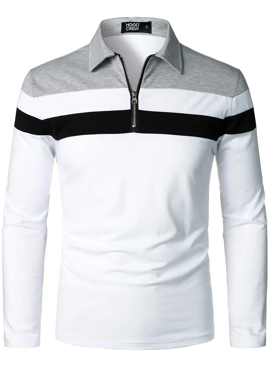 HOOD CREW Men’s Long Sleeve Polo Shirt Casual Slim Fit White | Cotton Comfort & Style - main product image