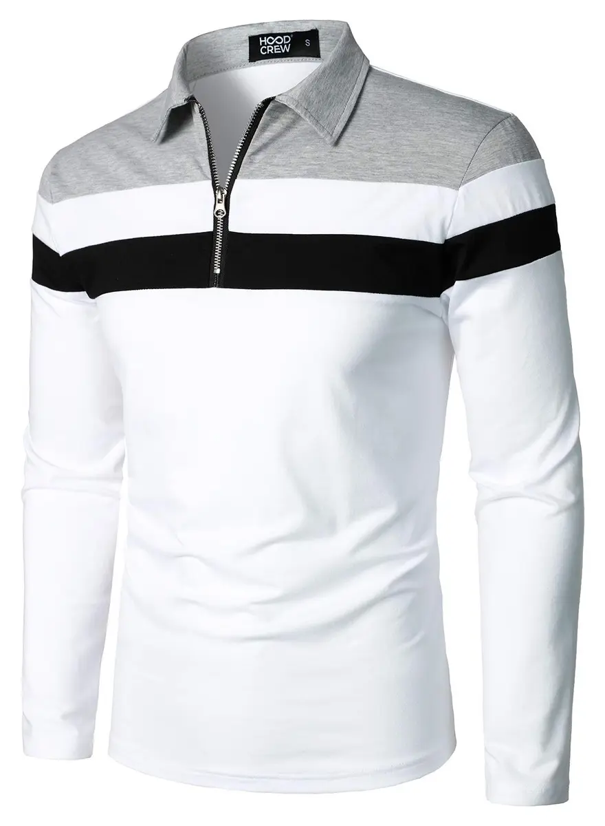 HOOD CREW Men’s Long Sleeve Polo Shirt Casual Slim Fit White | Cotton Comfort & Style - view 2