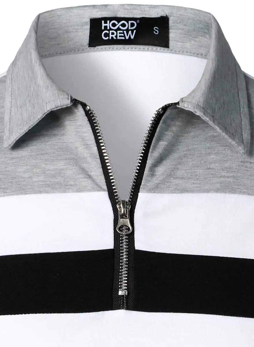 HOOD CREW Men’s Long Sleeve Polo Shirt White XL | Slim Fit Casual Cotton Top - view 5