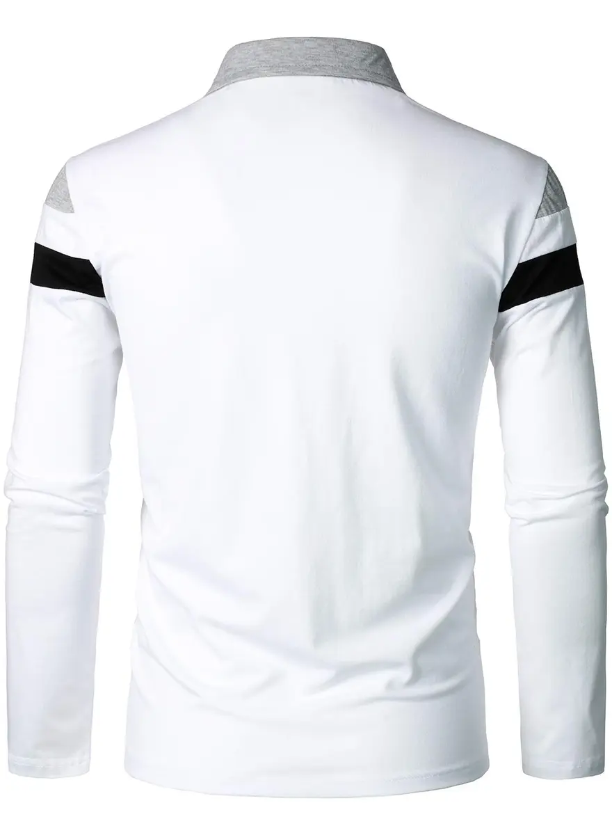 HOOD CREW Men’s Long Sleeve Polo Shirt White XL | Slim Fit Casual Cotton Top - view 3