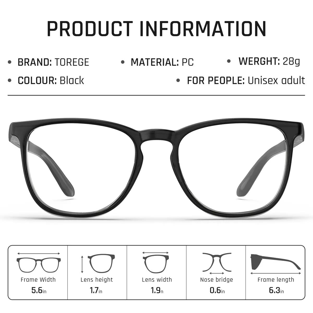 TOREGE Safety Glasses, Impact-Resistant Clear No Fog Lenses, Stylish Unisex Eye Protection (Medium) - view 6