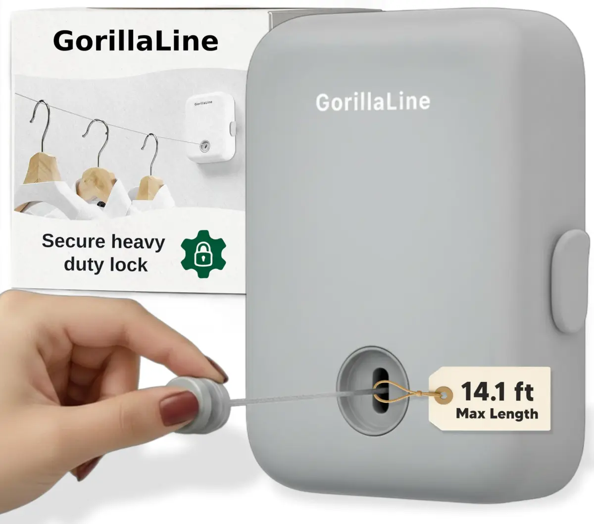 GorillaLine Retractable Clothesline 4.2 m (14.1 ft) | Heavy Duty Wall Mounted Drying Rack for Indoor & Outdoor Use - main product image