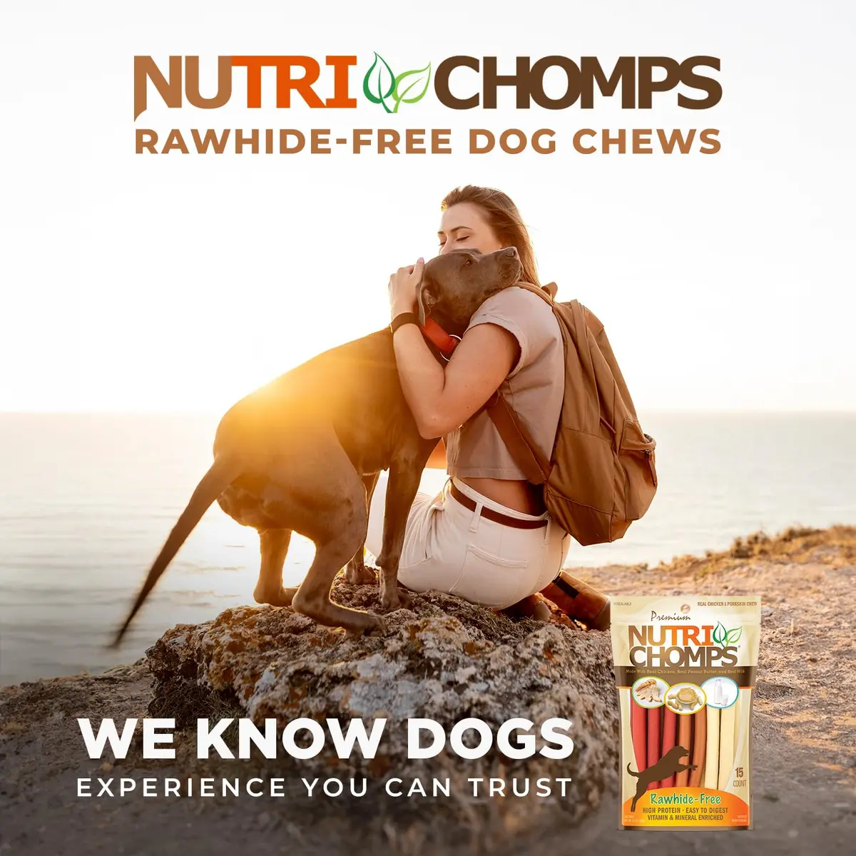 Nutri Chomps Rawhide Free Dog Chews, Chicken/PB/Milk, 15ct, 2pk | Digestible, Flavorful & Nutrient-Rich - view 6
