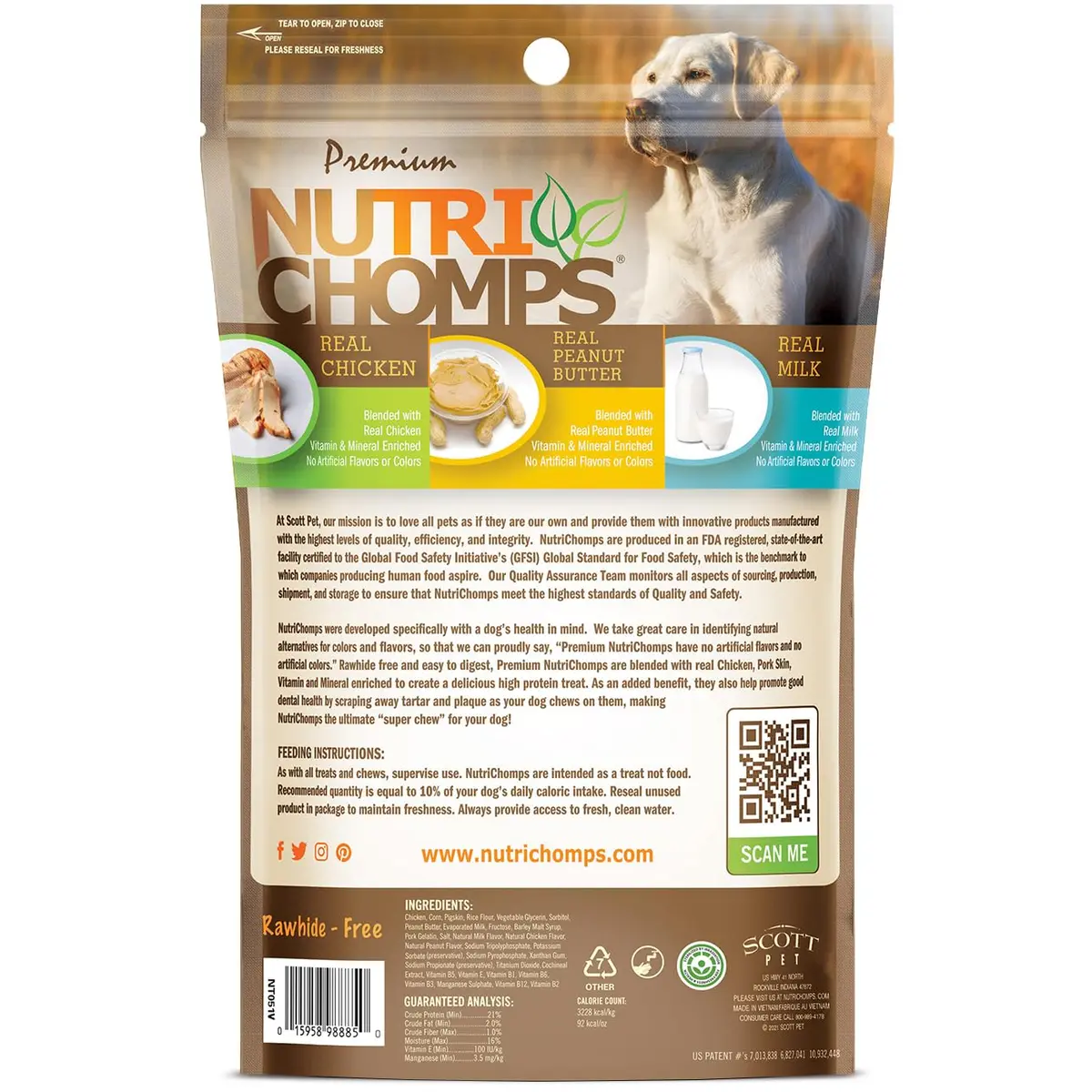 Nutri Chomps Rawhide Free Dog Chews, Chicken/PB/Milk, 15ct, 2pk | Digestible, Flavorful & Nutrient-Rich - view 7