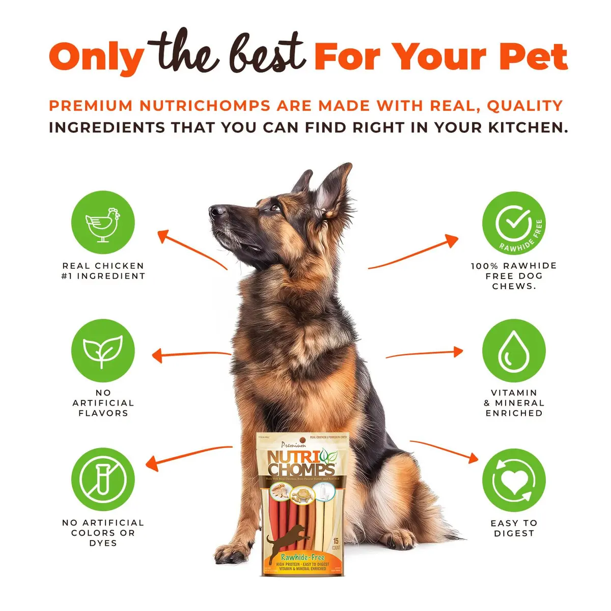 Nutri Chomps Rawhide Free Dog Chews, Chicken/PB/Milk, 15ct, 2pk | Digestible, Flavorful & Nutrient-Rich - view 3