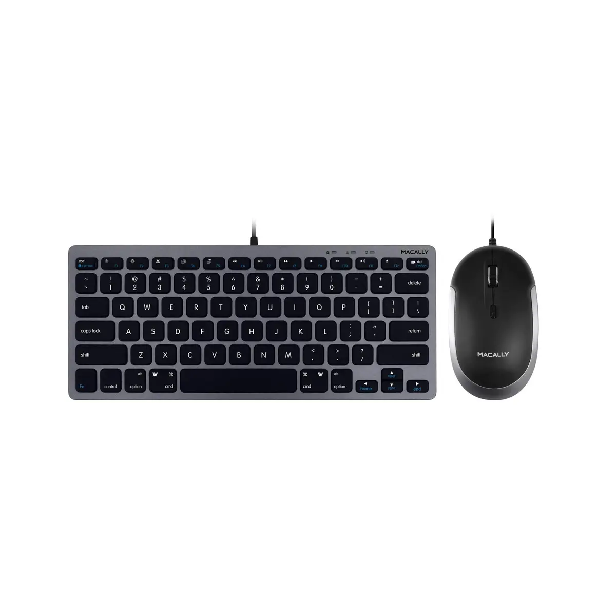 Macally Mini Wired Keyboard and Quiet Wired Mouse Combo, Space Grey | 78 Keys + 13 Apple Shortcuts - main product image