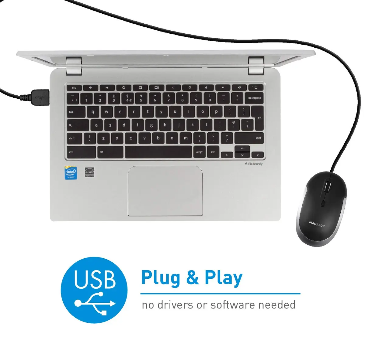 Macally Mini Wired Keyboard and Quiet Wired Mouse Combo, Space Grey | 78 Keys + 13 Apple Shortcuts - view 9