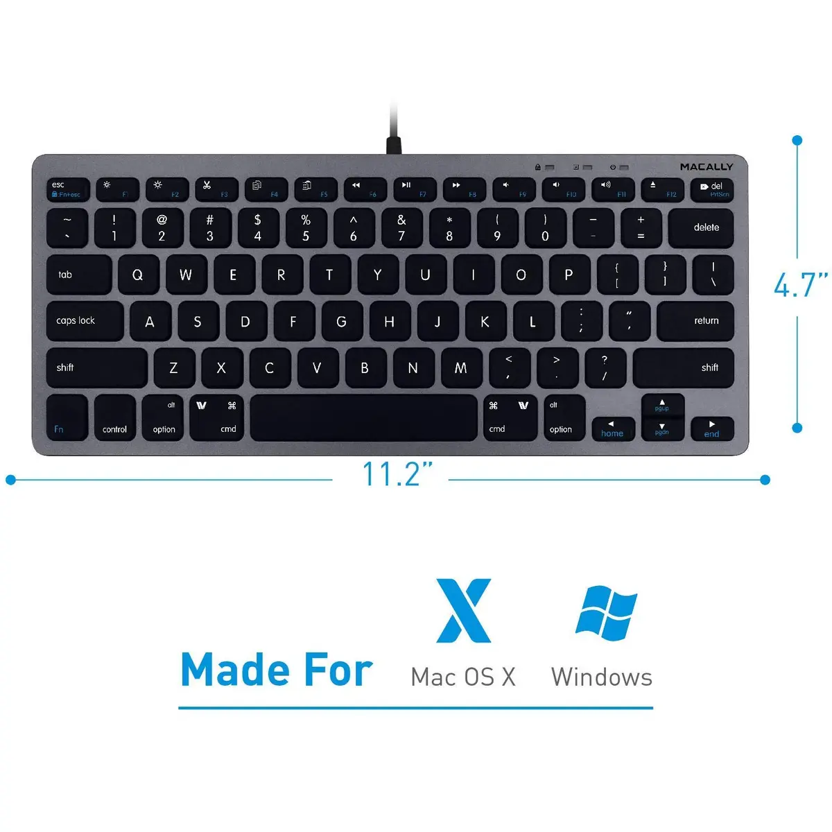 Macally Mini Wired Keyboard and Quiet Wired Mouse Combo, Space Grey | 78 Keys + 13 Apple Shortcuts - view 2